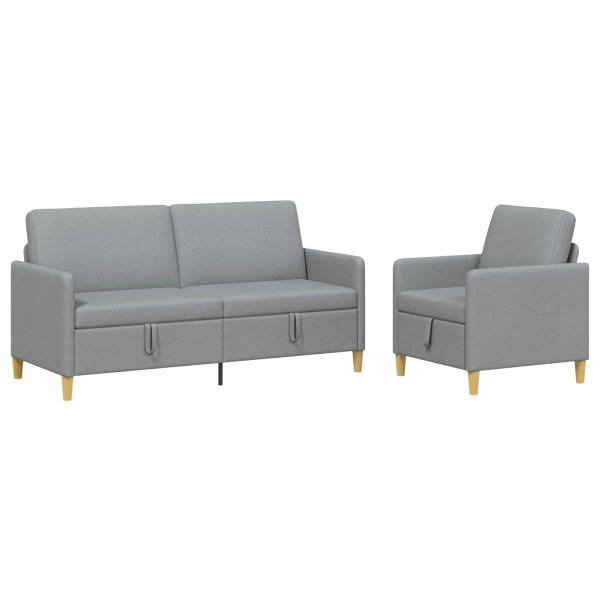 Sofa Set mit Stauraum 2-tlg. Hellgrau Polyester
