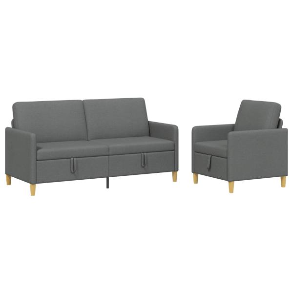 Sofa Set mit Stauraum 2 stk. Dunkelgrau Polyester