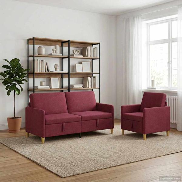 ARDEBO.de - Sofa Set mit Stauraum 2 Stk. Weinrot Polyester