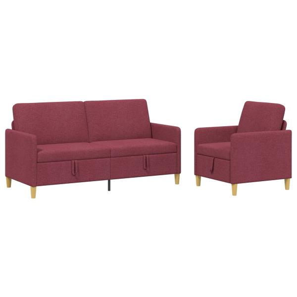 Sofa Set mit Stauraum 2 Stk. Weinrot Polyester