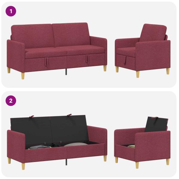 Sofa Set mit Stauraum 2 Stk. Weinrot Polyester