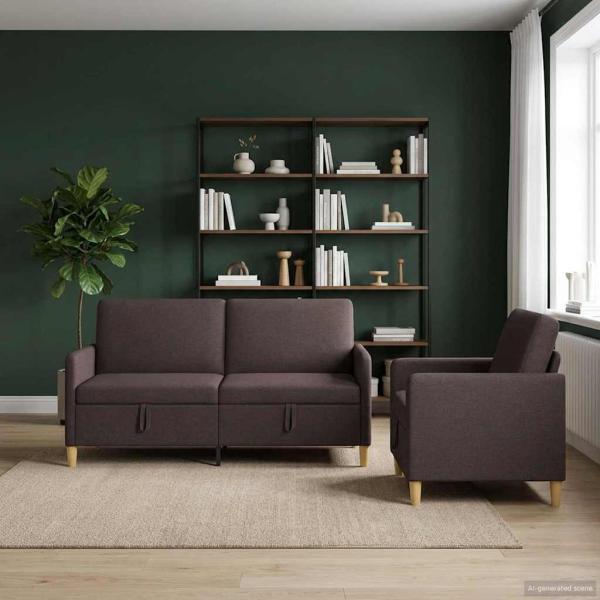 Sofa Set mit Stauraum 2 stk. Dunkelbraun Polyester