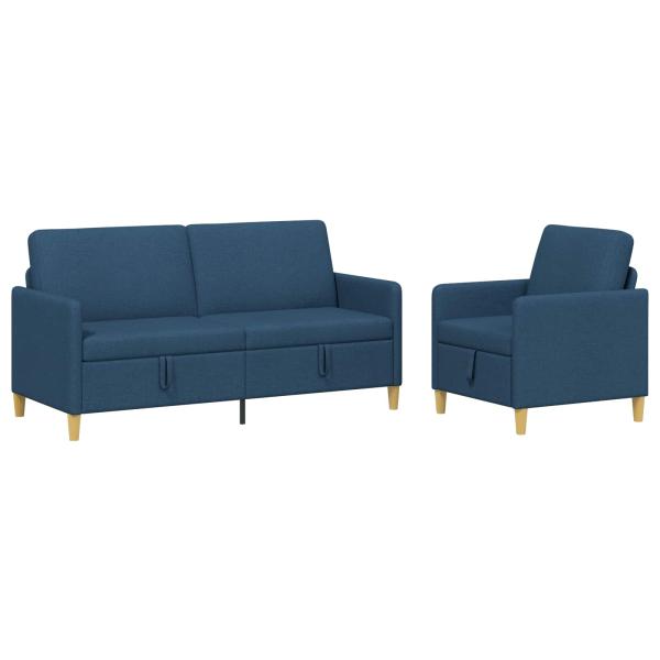 Sofa Set mit Stauraum 2 stk. Blau Polyester