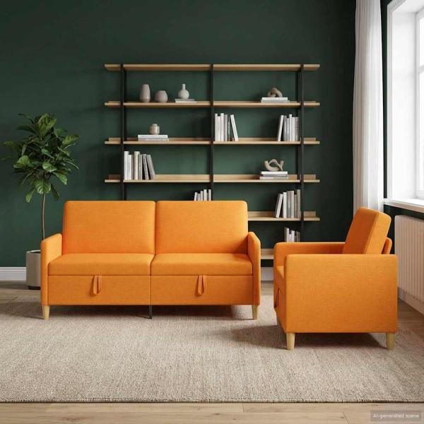 ARDEBO.de - Sofa Set mit Stauraum 2 stk. Dunkelgelb Polyester