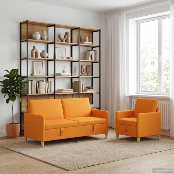 Sofa Set mit Stauraum 2 stk. Dunkelgelb Polyester