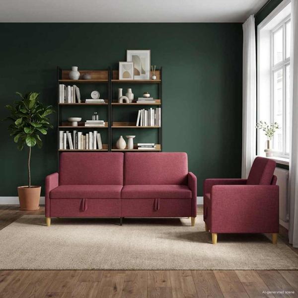 ARDEBO.de - Sofa Set mit Stauraum 2 stk. Weinrot Polyester
