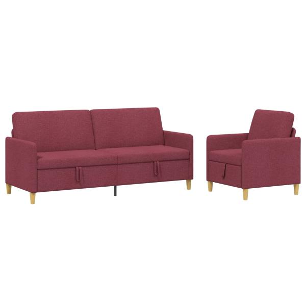Sofa Set mit Stauraum 2 stk. Weinrot Polyester