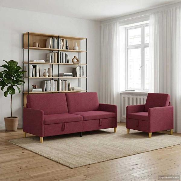 Sofa Set mit Stauraum 2 stk. Weinrot Polyester