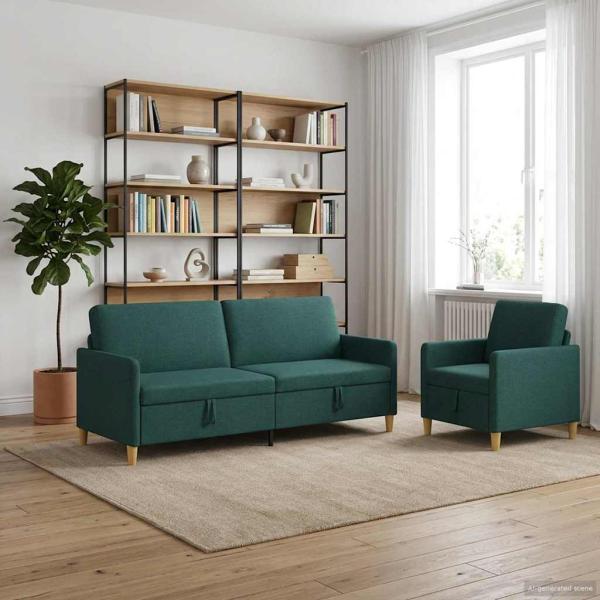 ARDEBO.de - Sofa Set mit Stauraum 2 stk. 4-Sitzer Dunkelgrün