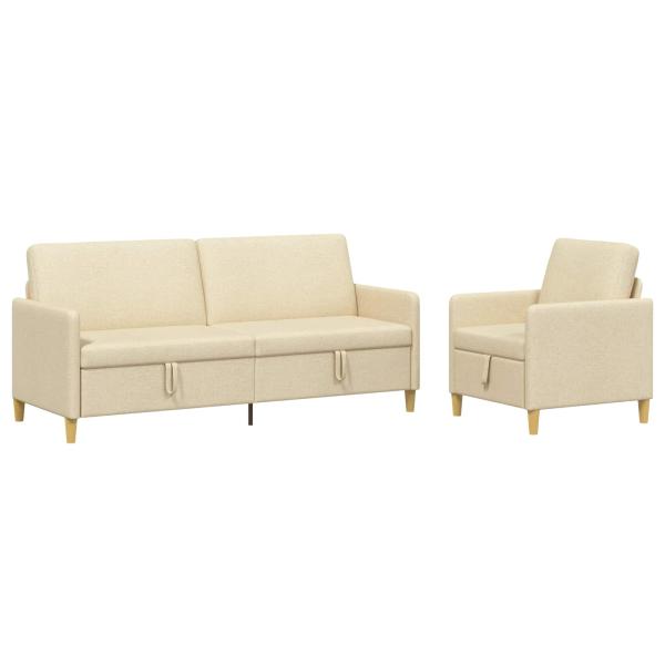 Sofa Set mit Stauraum 2 stk. Creme Polyester
