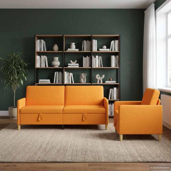 ARDEBO.de - Sofa Set mit Stauraum 2 stk. Dunkelgelb Polyester