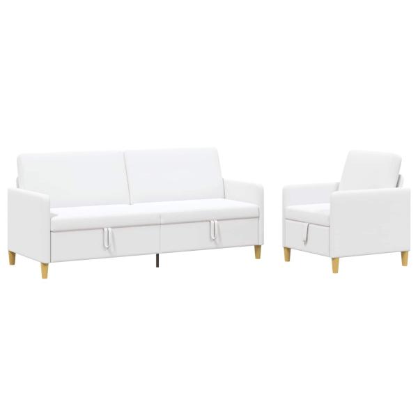 Sofa Set mit Stauraum 2 Stk. Weiß Polyester
