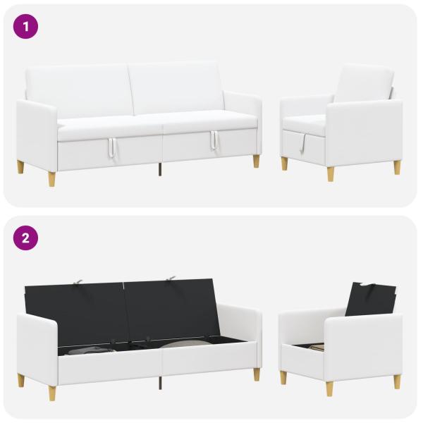 Sofa Set mit Stauraum 2 Stk. Weiß Polyester