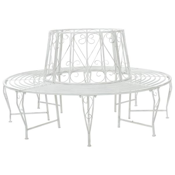 ARDEBO.de - Baumbank 8-Sitzanzahl Ø 160 x 89 cm Stahl Antik Weiß Rund