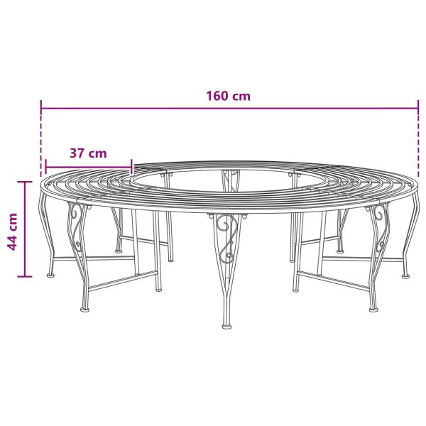 Baumbank 8-Sitzanzahl Ø 160 x 44 cm Stahl Silber Grau Rund