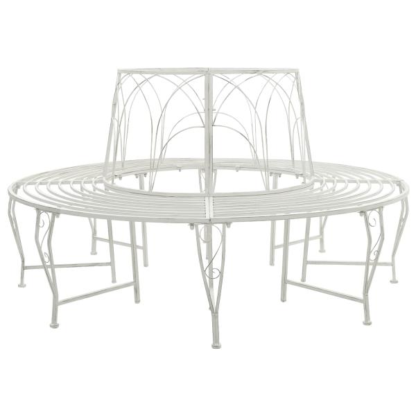 ARDEBO.de - Baumbank 8-Sitzanzahl Ø 160 x 89 cm Stahl Antik Weiß Rund