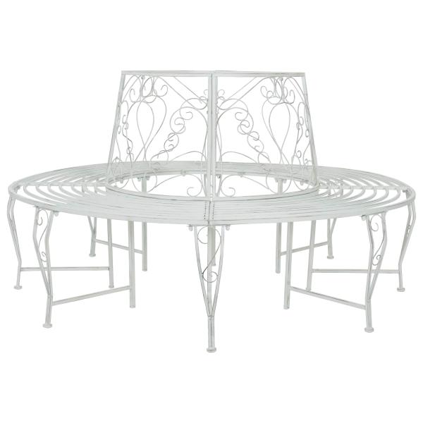 ARDEBO.de - Baumbank 8-Sitzanzahl Ø 160 x 89 cm Stahl Antik Weiß Rund