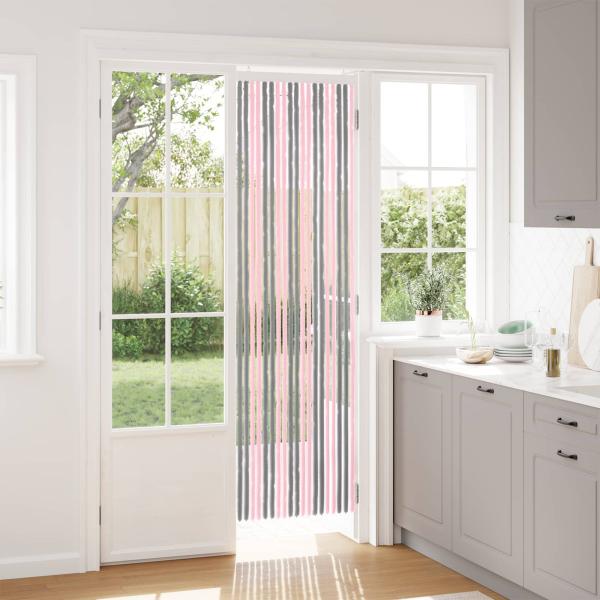 ARDEBO.de - Insektenschutzvorhang Chenille Silber Grau und Rosa 56 x 200 cm