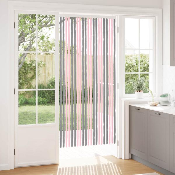 ARDEBO.de - Insektenschutzvorhang Chenille Silber Grau und Rosa 90 x 200 cm