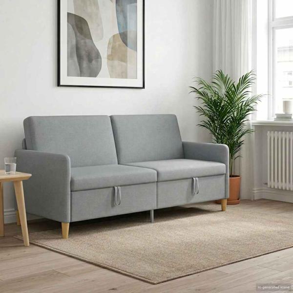 ARDEBO.de - Sofa mit Stauraum Hellgrau 192 x 78 x 87 cm Polyester