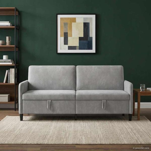 ARDEBO.de - Sofa mit Stauraum Hellgrau 192 x 78 x 87 cm Polyester