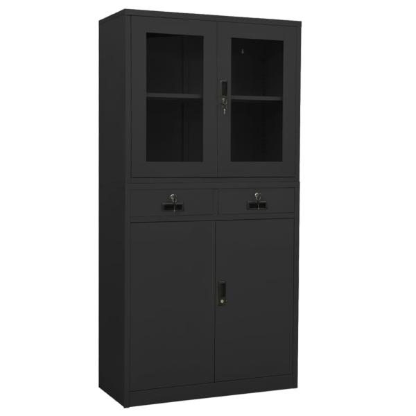 ARDEBO.de - Büroschrank Anthrazit 90x40x180 cm Stahl gehärtetes Glas