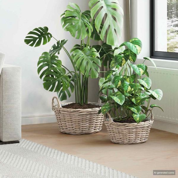 ARDEBO.de - Blumentopfkorb GENDT 2 stk. Natürliches Grau Kubu Rattan