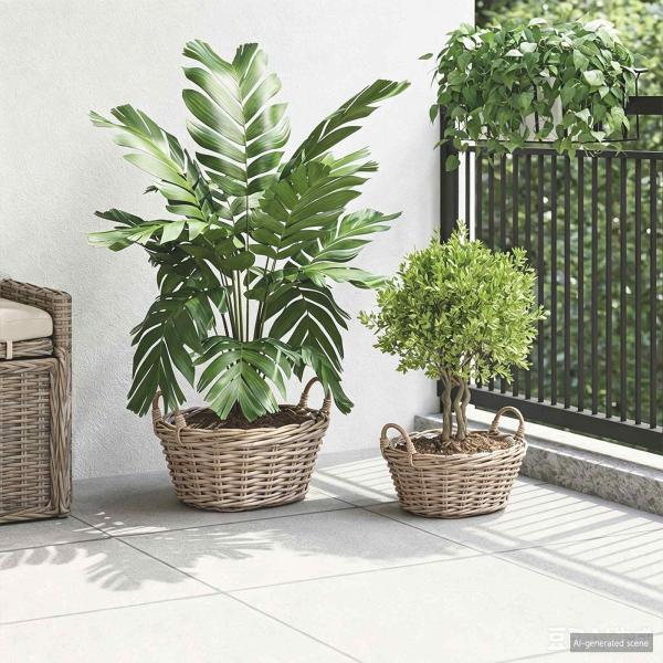 Blumentopfkorb GENDT 2 stk. Natürliches Grau Kubu Rattan