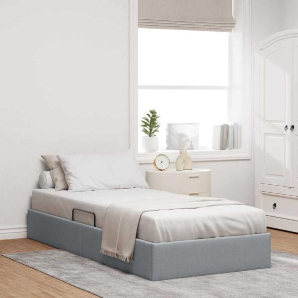 ARDEBO.de - Aufbewahrungsbett mit Speicher Hellgrau 203 x 100 cm Stoff