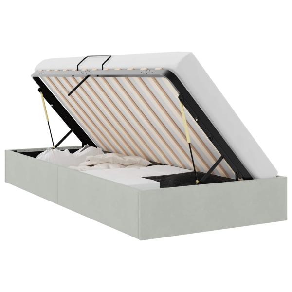 Aufbewahrungsbett mit Speicher Hellgrau 100 x 203 cm Samt