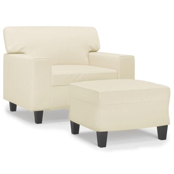 Sessel mit Hocker Creme 60 cm Kunstleder