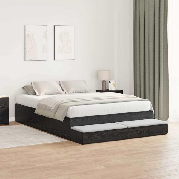 Aufbewahrungsbettgestell Schwarz Eichen-Optik 160 cm