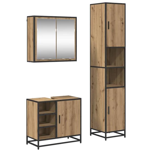 Badezimmermöbel-Set 3 stk. Artisan-Eiche 65 x 33 x 60 cm