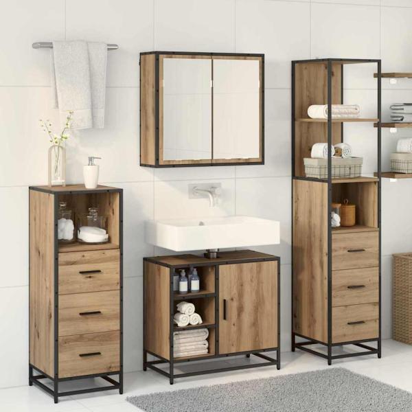 Badezimmermöbel-Set 3 stk. Artisan-Eiche 65 x 33 x 60 cm