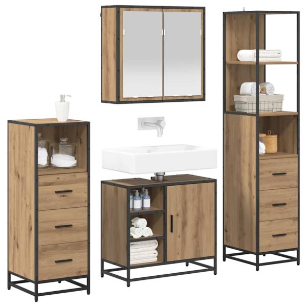 Badezimmermöbel-Set 4 stk. Artisan-Eiche 65 x 33 x 60 cm