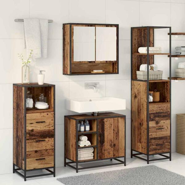 Badezimmermöbel-Set 3 stk. Altholz 35 x 37,5 x 166 cm