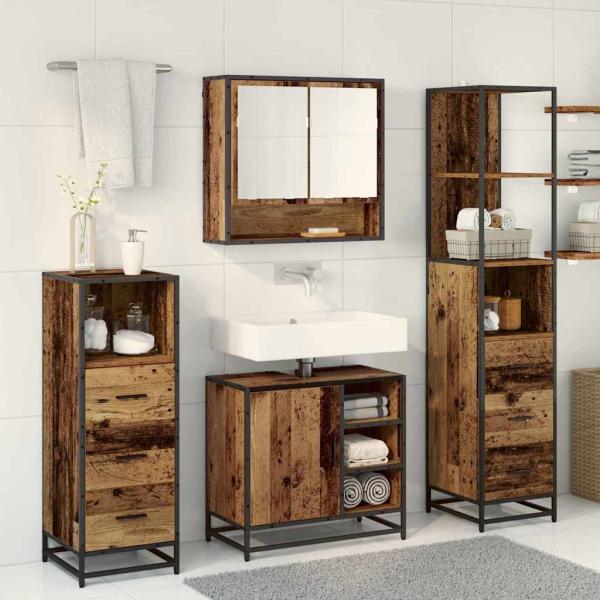 Badezimmermöbel-Set 4 stk. Altholz 65 x 33 x 60 cm