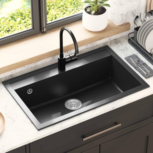 ARDEBO.de - Waschbecken Granit 795 x 505 mm Schwarz