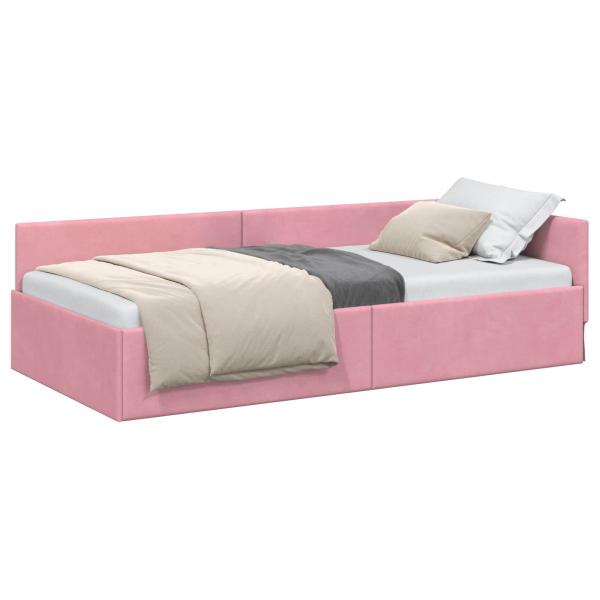 Eckbettgestell mit Kopfteil Rosa 90 cm x 190 cm Samt