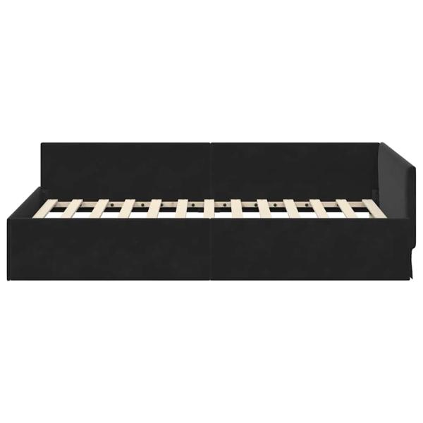 Eckbettgestell mit Kopfteil Schwarz 90 cm x 190 cm Samt