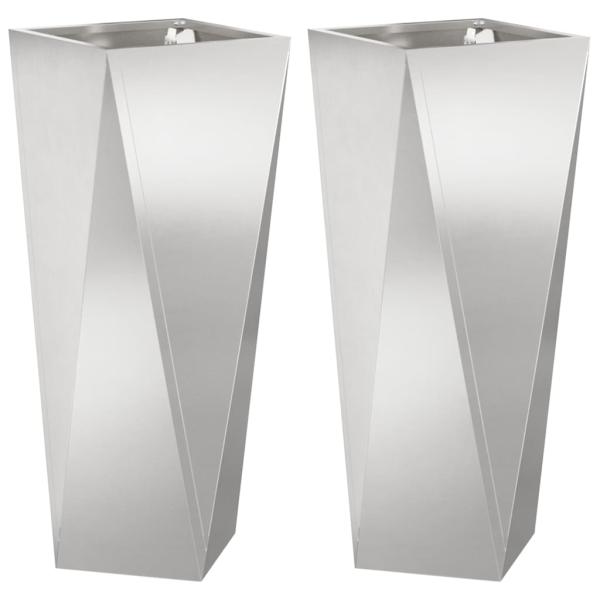 Pflanzkübel 2 Stk. Silber 30 x 30 x 75 cm Edelstahl