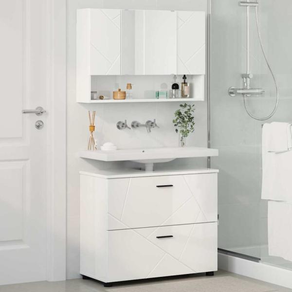 Badezimmermöbel-Set 2 stk. Hochglanz Weiß 76,5 x 35 x 64 cm