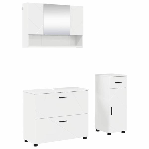 Badezimmermöbel-Set 3 stk. Hochglanz Weiß 76,5 x 35 x 64 cm