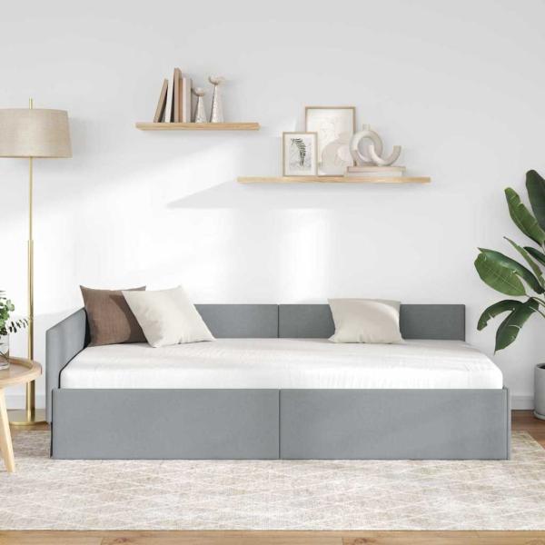 Eckbettgestell mit Kopfteil Hellgrau 90 cm x 190 cm Stoff