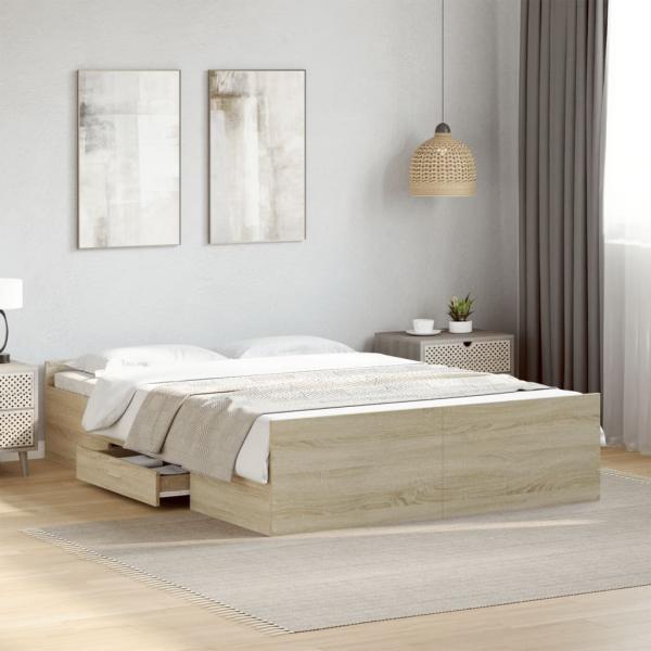 ARDEBO.de - Bettgestell mit Schubladen Sonoma-Eiche 140x190cm Holzwerkstoff