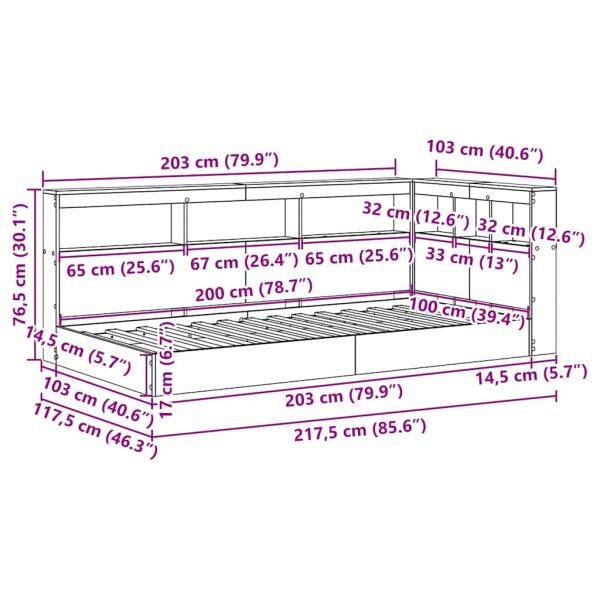 Bücherregal-Bett Sonoma-Eiche 100 x 200 cm Holzwerkstoff