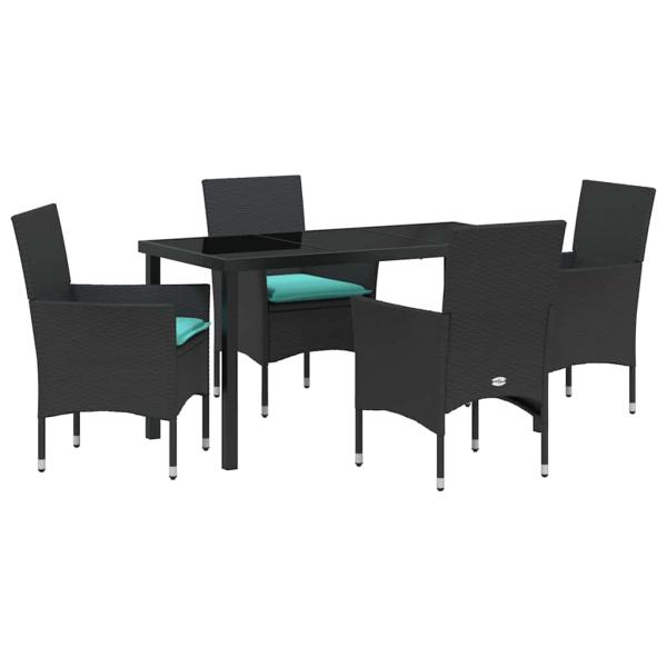 Tisch- und Stuhlset 5 pcs Schwarz PE-Rattan