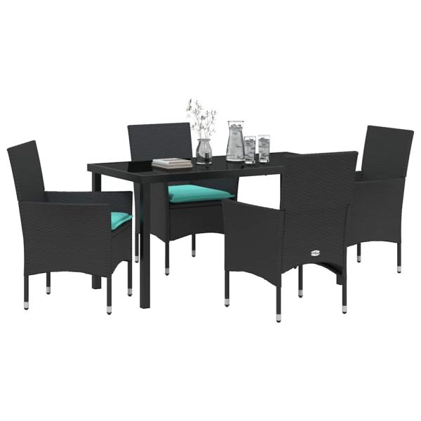 Tisch- und Stuhlset 5 pcs Schwarz PE-Rattan