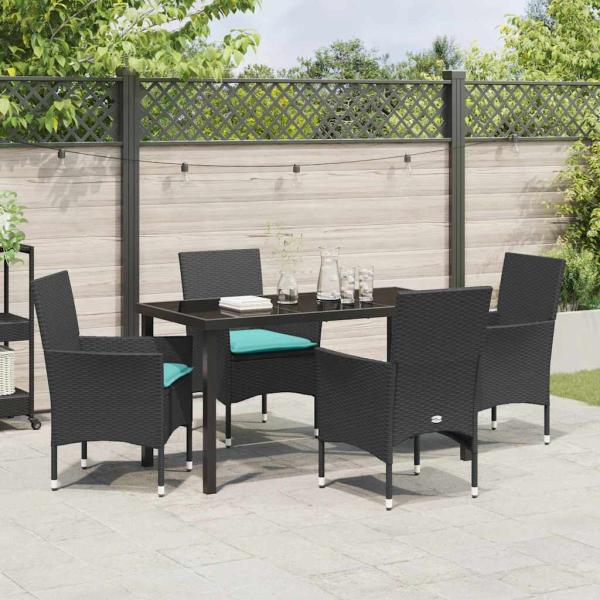 Tisch- und Stuhlset 5 pcs Schwarz PE-Rattan