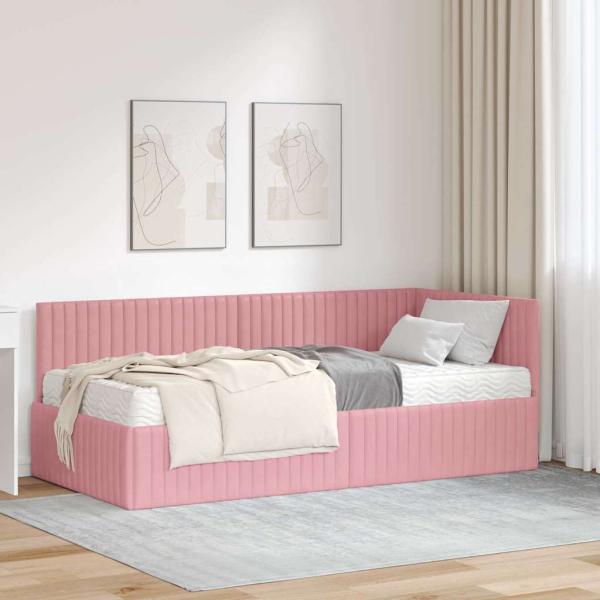 ARDEBO.de - Eckbettgestell mit Matratze 2 stk. Rosa 90 x 190 cm Samt